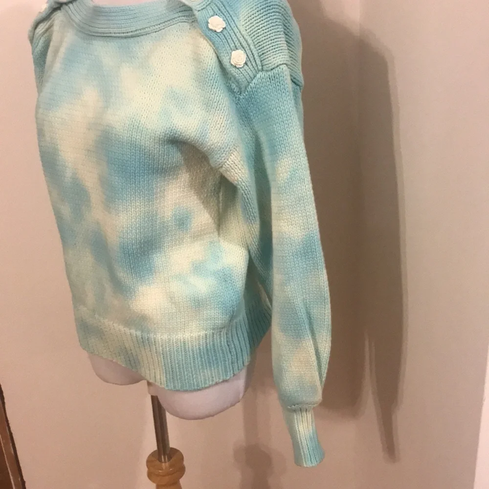 NWT Free People x LoveShackFancy Gallatin Pullover Sweater Aqua Small